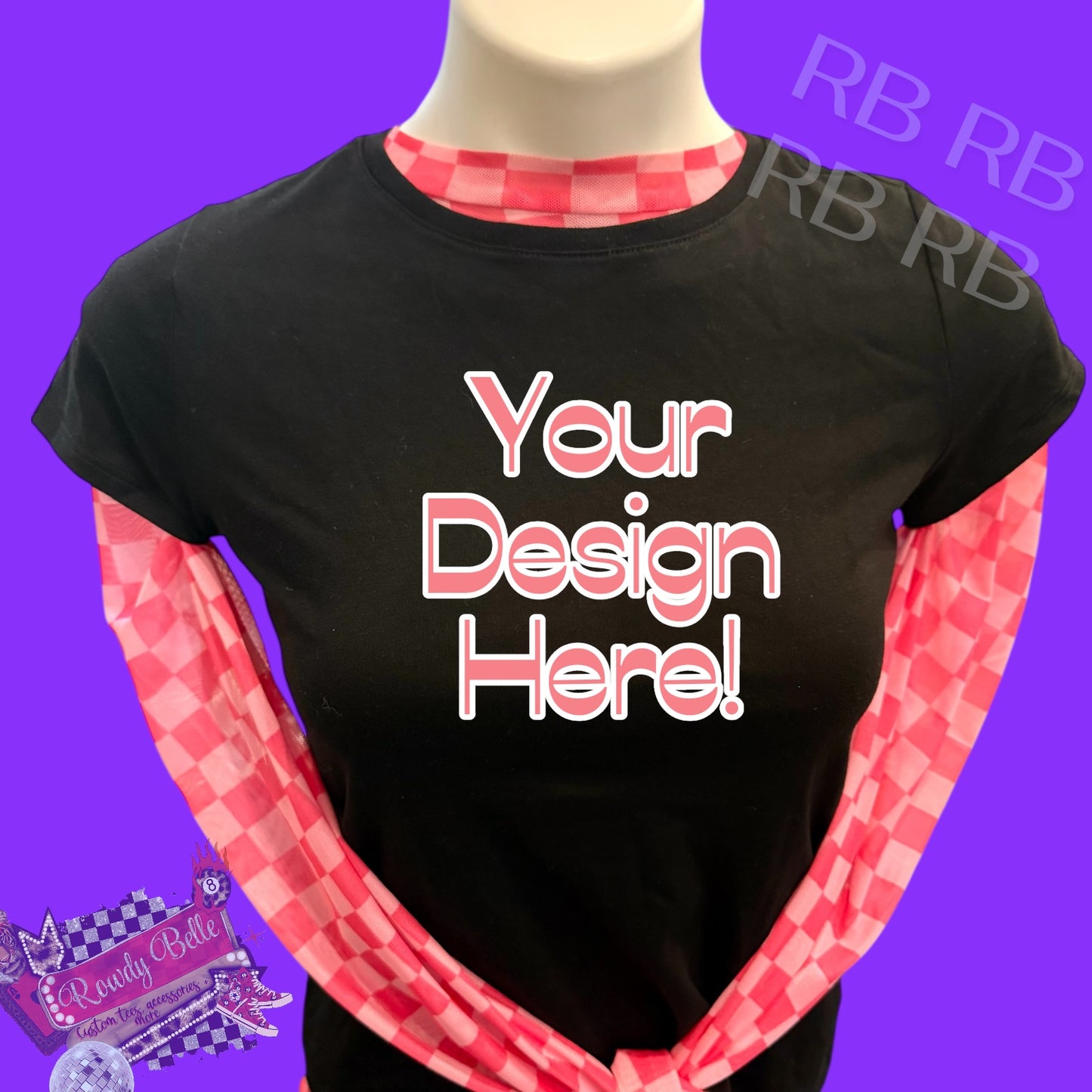 Pink checkered mesh mock - DIGITAL